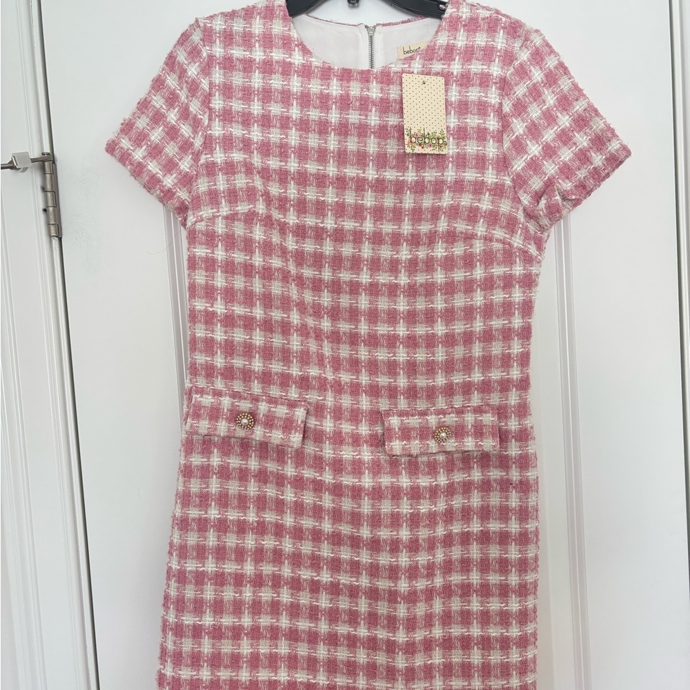 BeBop Pink and White Tweed Mini Dress